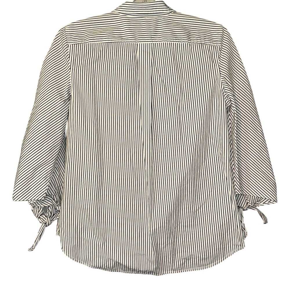Lauren Ralph Lauren Striped Top Womens L Tie Sleeve Business Office Work Button